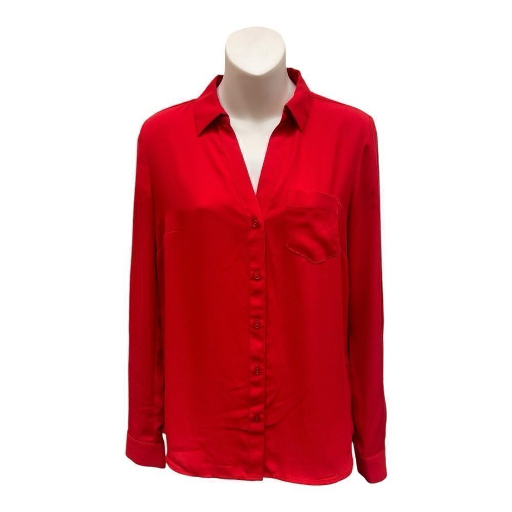 The Limited Red Ashton Button Down Blouse Size S Collared Office Holiday EUC